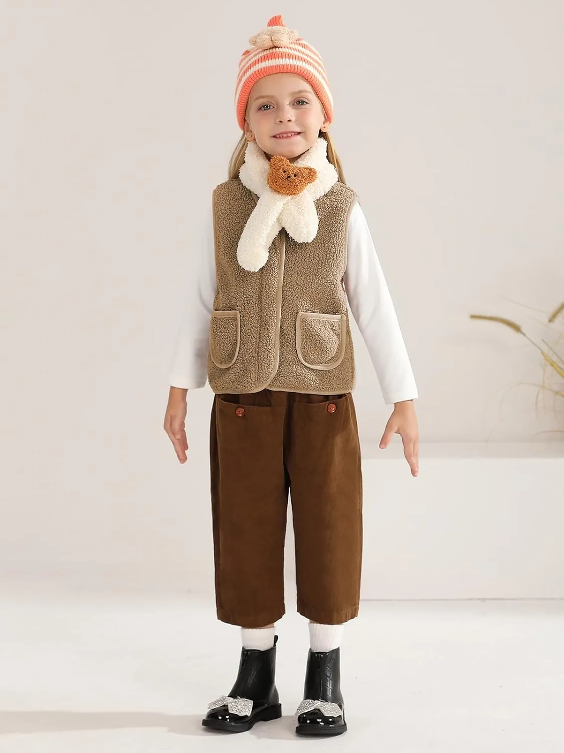 Baby Boy Girls Sleeveless Jacket Full Zipper Sherpa Fleece Vest Toddler Kids Fall Winter Waistcoat Outerwear with Pocket