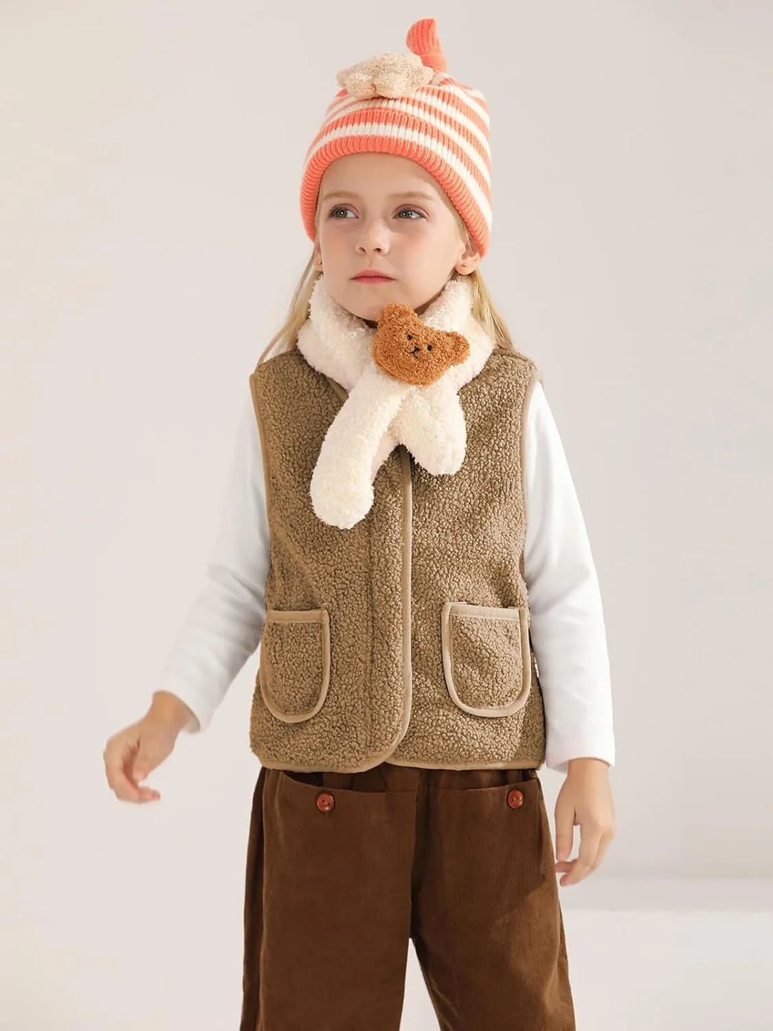 Baby Boy Girls Sleeveless Jacket Full Zipper Sherpa Fleece Vest Toddler Kids Fall Winter Waistcoat Outerwear with Pocket