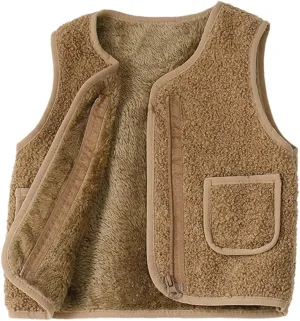Baby Boy Girls Sleeveless Jacket Full Zipper Sherpa Fleece Vest Toddler Kids Fall Winter Waistcoat Outerwear with Pocket