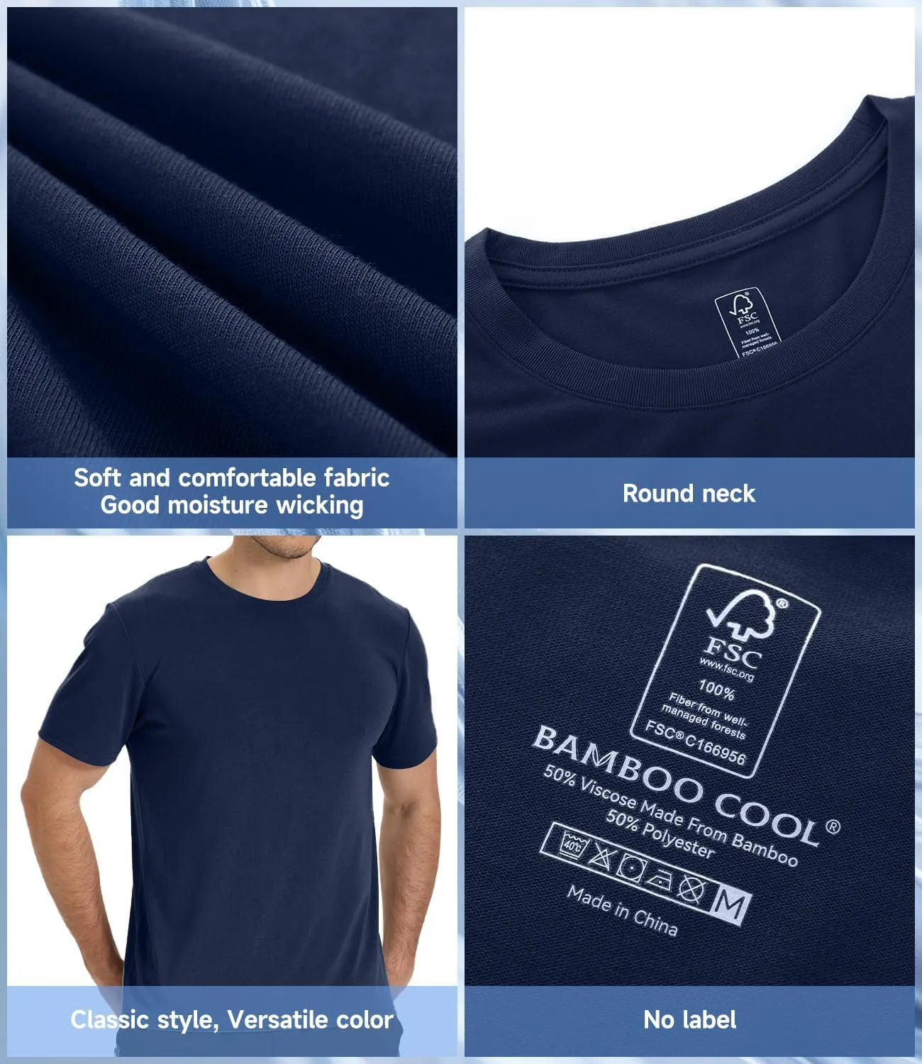 BAMBOO COOL Men's Crewneck T-Shirts Undershirts for Men Short Sleeve Shirts Heavy Weight Tees Classic Comfortable Tshirt