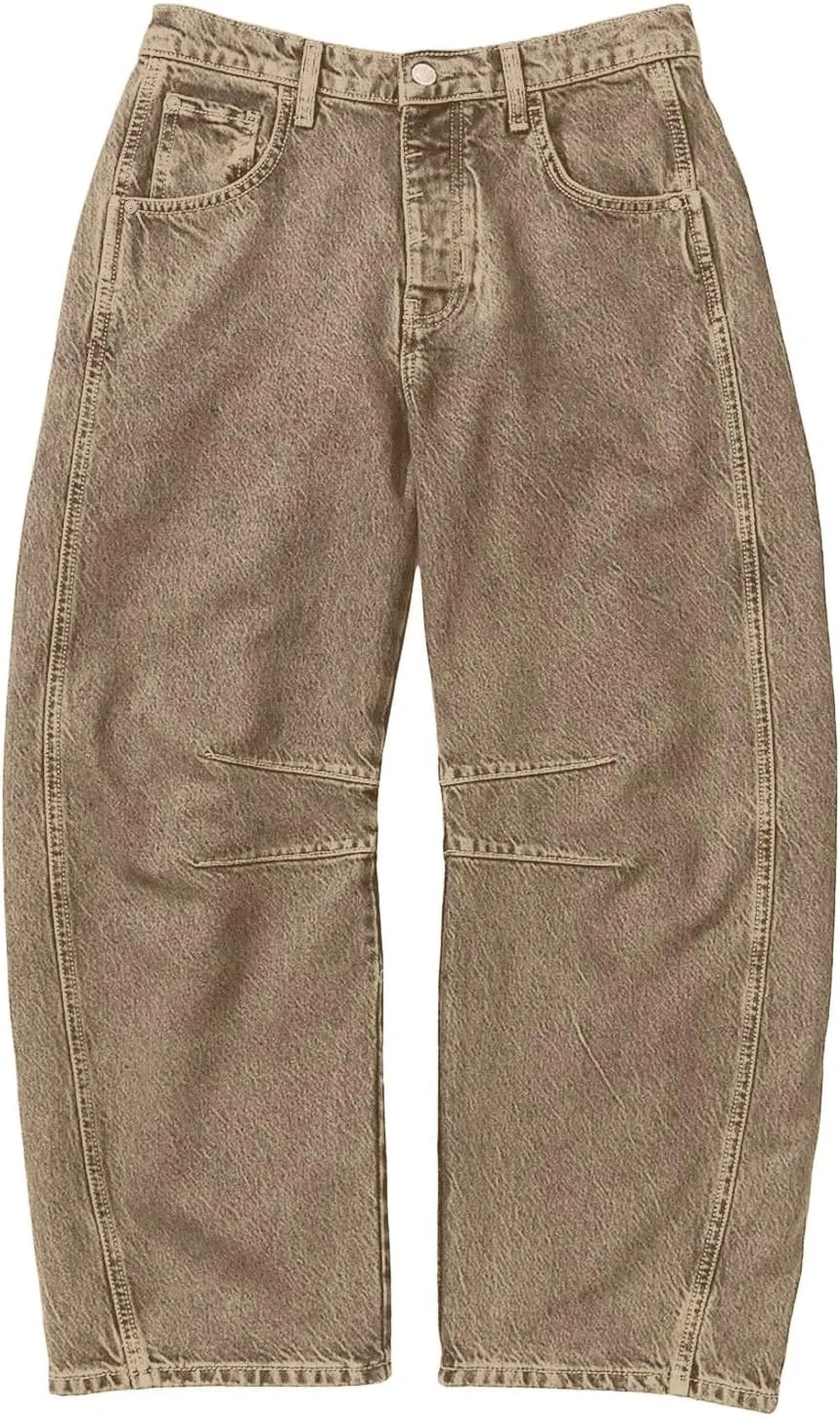 Barrel Jeans for Women Stretchy Trendy High Waisted Baggy Denim Trouser Y2K Wide Leg Boyfriend Streetwear Ankle Pants