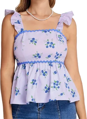 Belle Poque Womens Summer Cute Tops Square Neck Peplum Top Babydoll Ruffle Sleeveless Top Vintage Tops Trendy 2025
