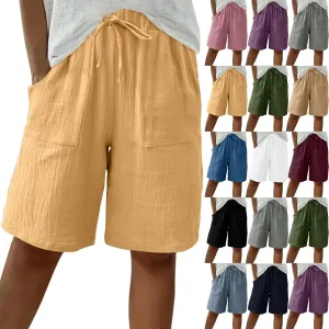 Bermuda Shorts for Women Knee Length Elastic Waist Drawstring Loose Wide Leg Shorts Summer Casual Beach Clothes 2025