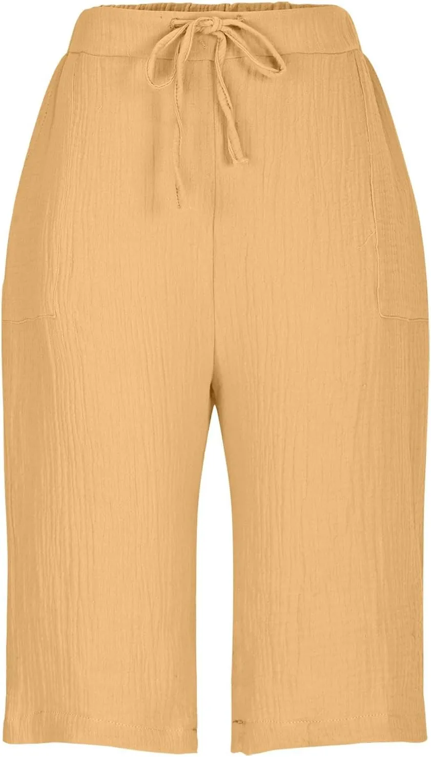 Bermuda Shorts for Women Knee Length Elastic Waist Drawstring Loose Wide Leg Shorts Summer Casual Beach Clothes 2025