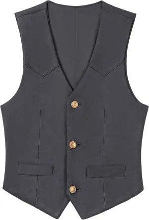 Boys Vest Leather Western Cowboy Dress Vests with Pockets Vintage Suede V Neck Formal Wedding Waistcoat