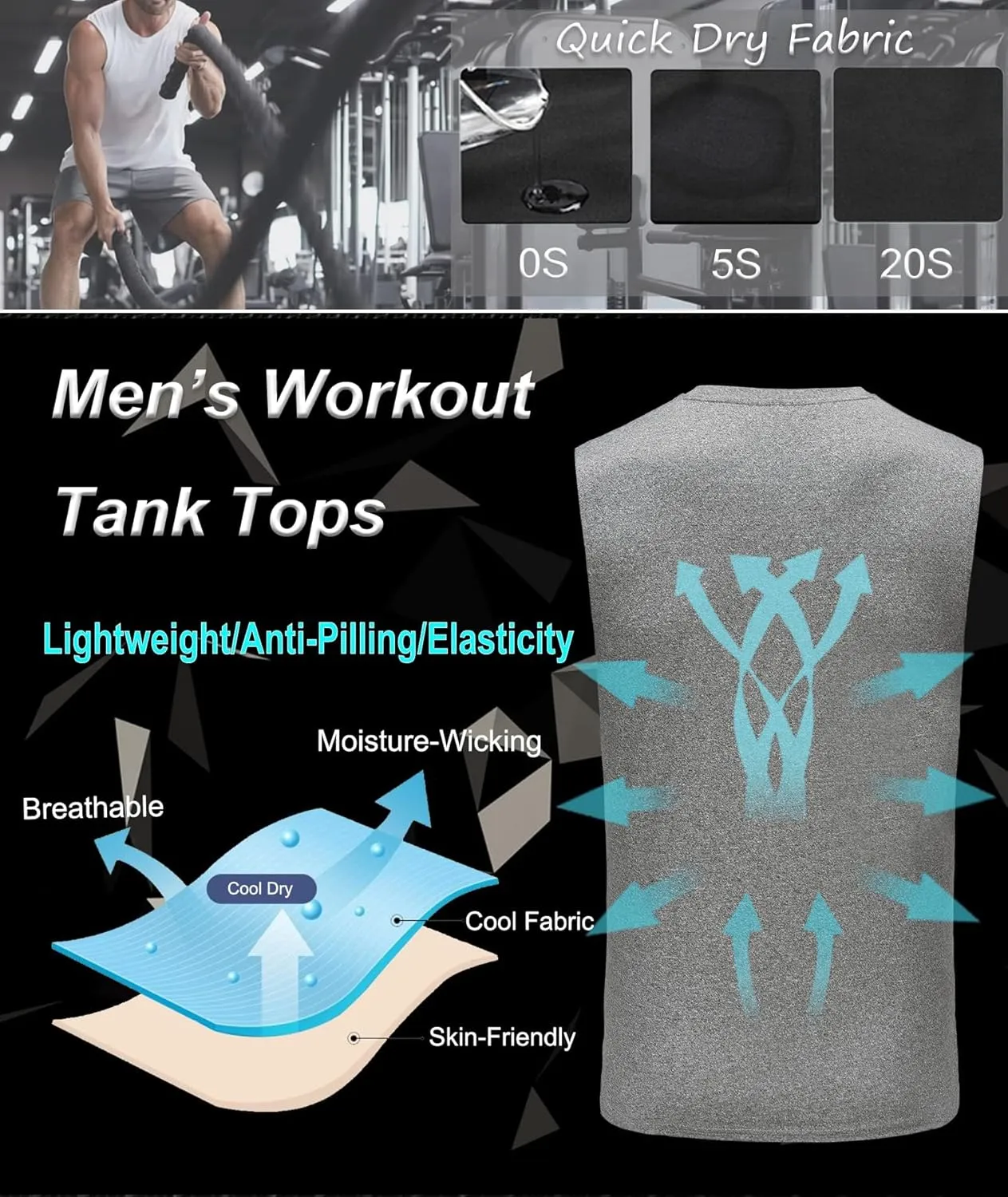 Boyzn Men's 3 Pack Workout Tank Tops Gym Athletic Muscle Tee Bodybuilding Fitness Sleeveless T-Shirts