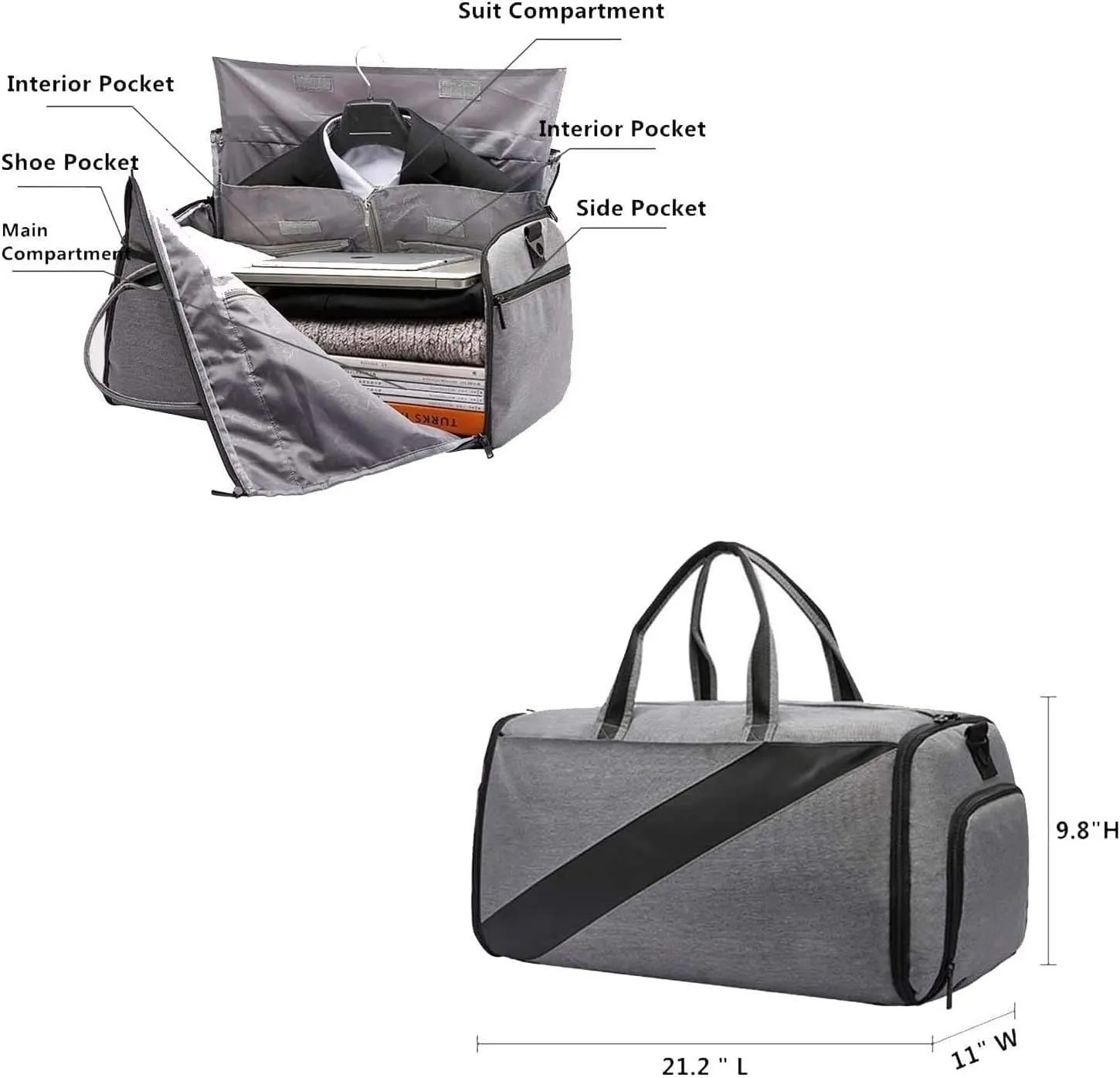 Carry-on Garment Bag Large Duffel Bag Suit Travel Bag Weekend Bag Flight Bag with Shoe Pouch (Color : A, Size : 54 * 28 * 25CM)