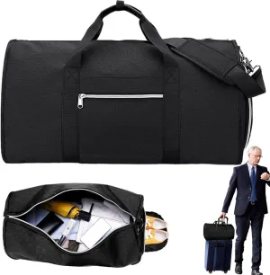 Carry on Garment Bag with Handle Shoulder Strap Dry-Wet Separation 2 in 1 Hanging Dress Suitcase with Shoe Pouch for Business Weekend Overnight Travel Black