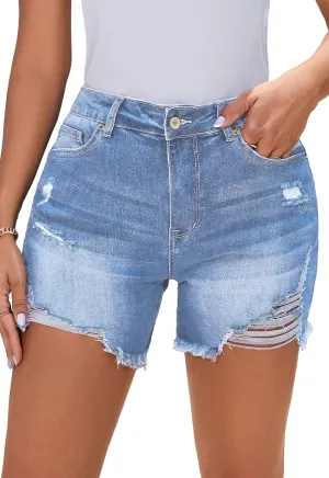 Casual Summer High Rise Denim Shorts Stretch Raw Hem Jean Shorts for Women