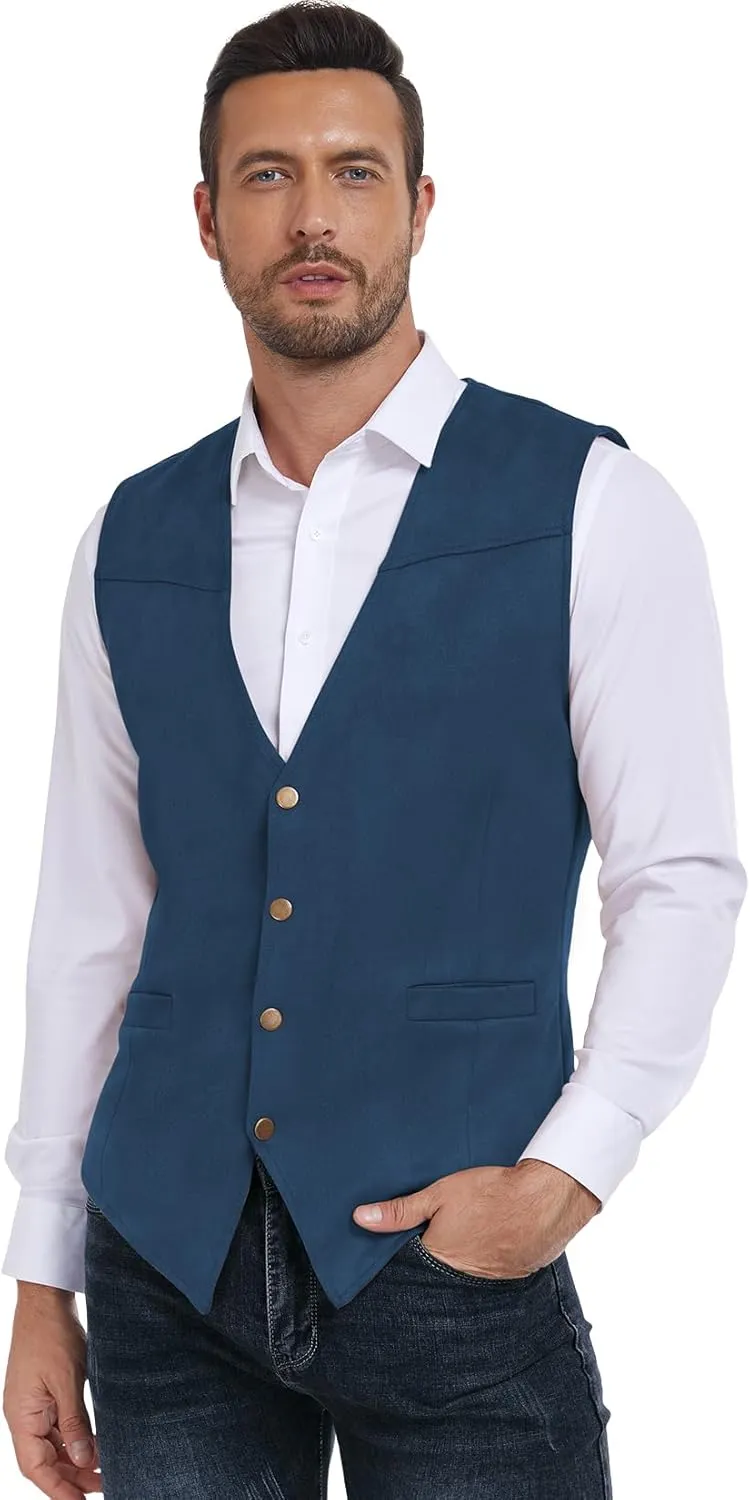 Century Star Men's Vests Casual Suit Vests Dress Western Wear Cowboy Wedding Slim Fit Waistcoat Renaissance Pirate Medieval