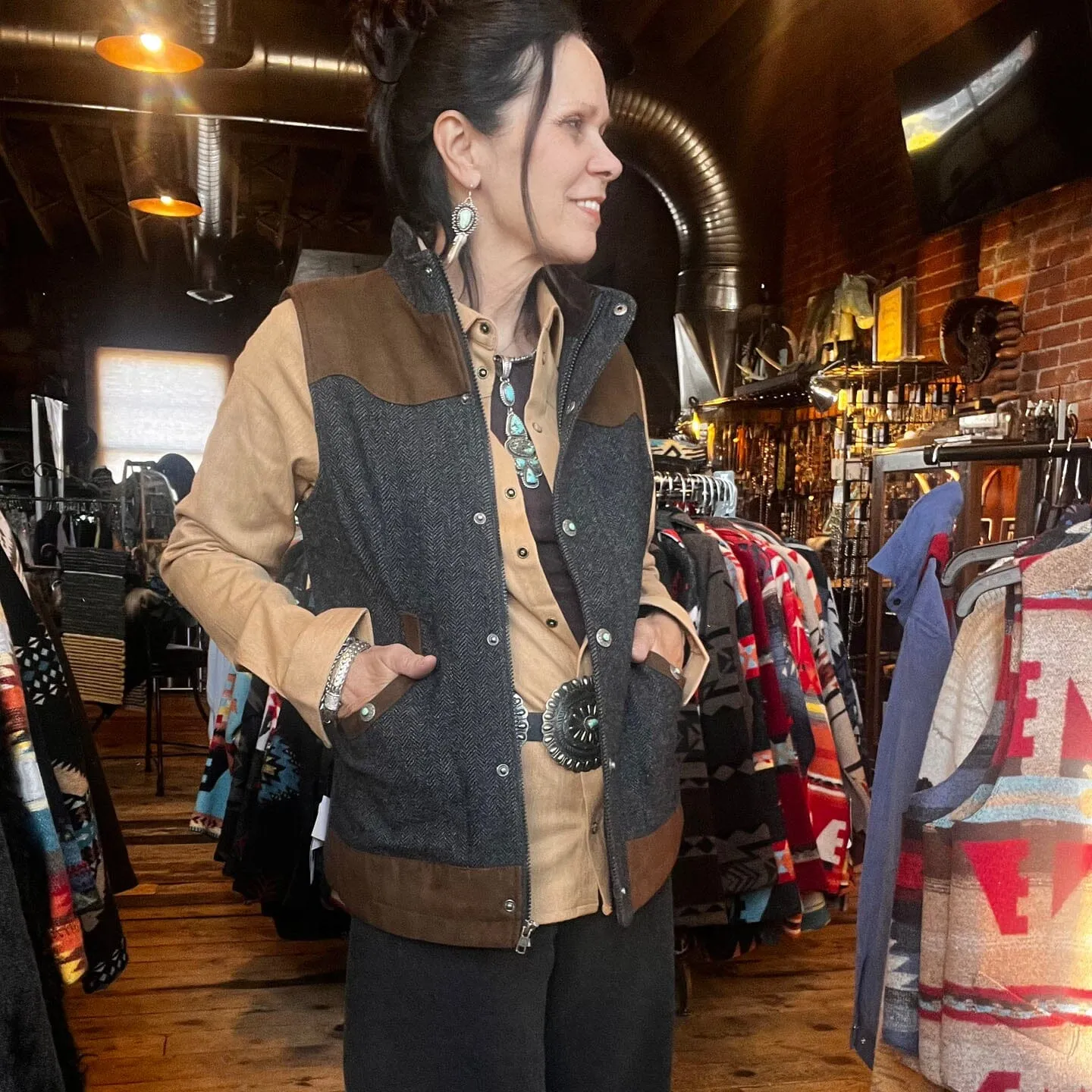 Channel Wool Vest - Madison Creek - Charcoal Herringbone - VMC6