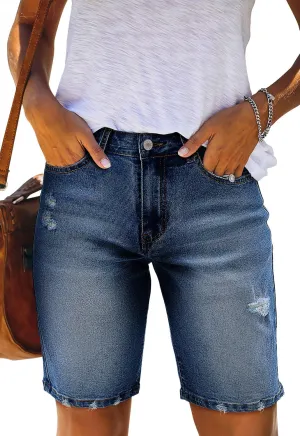 CHICZONE Womens Bermuda Jean Shorts Stretchy Mid Waisted Denim Shorts with Pockets