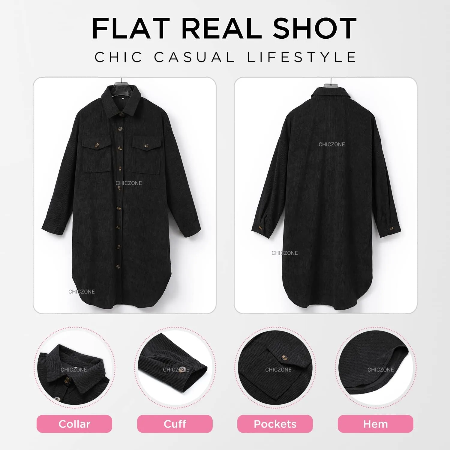 CHICZONE Womens Plaid Shacket Jacket Long Corduroy Shirt Casual Lapel Button Down Flannel Trench Coats