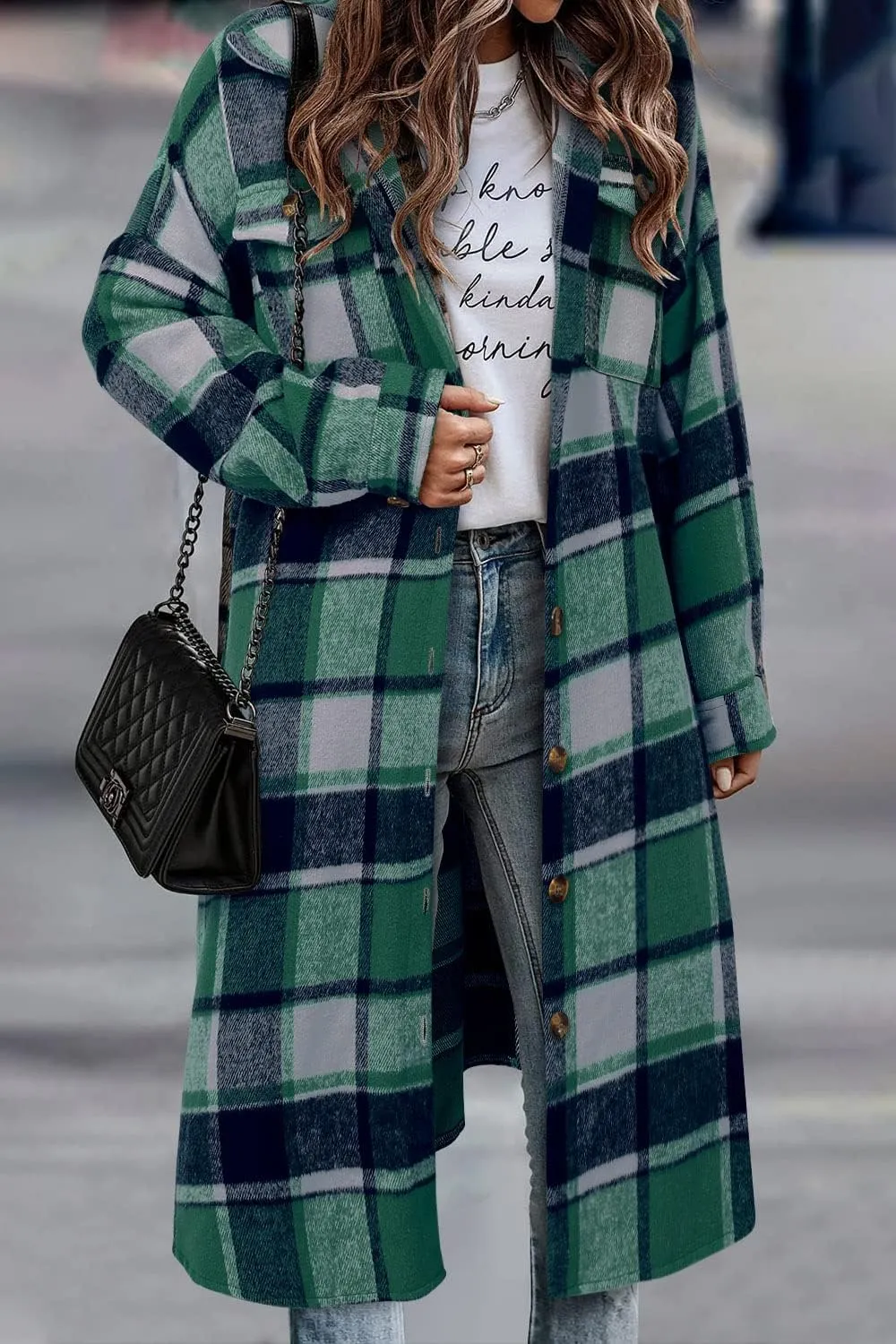 CHICZONE Womens Plaid Shacket Jacket Long Corduroy Shirt Casual Lapel Button Down Flannel Trench Coats