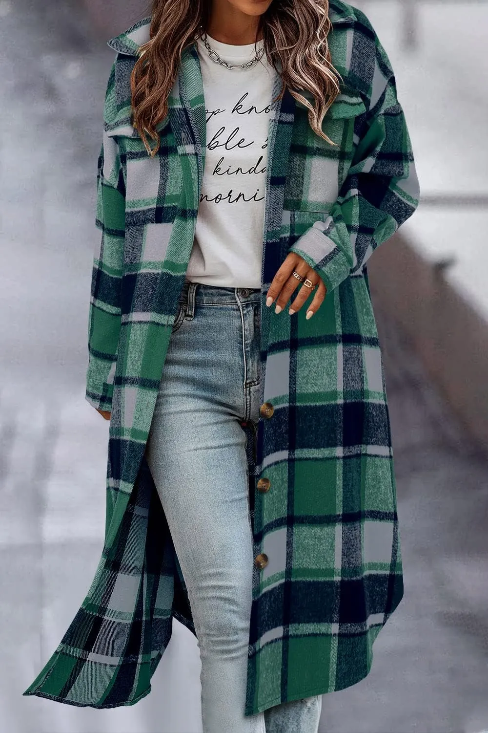 CHICZONE Womens Plaid Shacket Jacket Long Corduroy Shirt Casual Lapel Button Down Flannel Trench Coats
