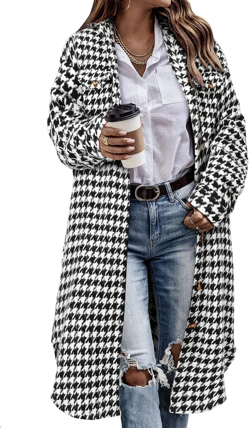 CHICZONE Womens Plaid Shacket Jacket Long Corduroy Shirt Casual Lapel Button Down Flannel Trench Coats