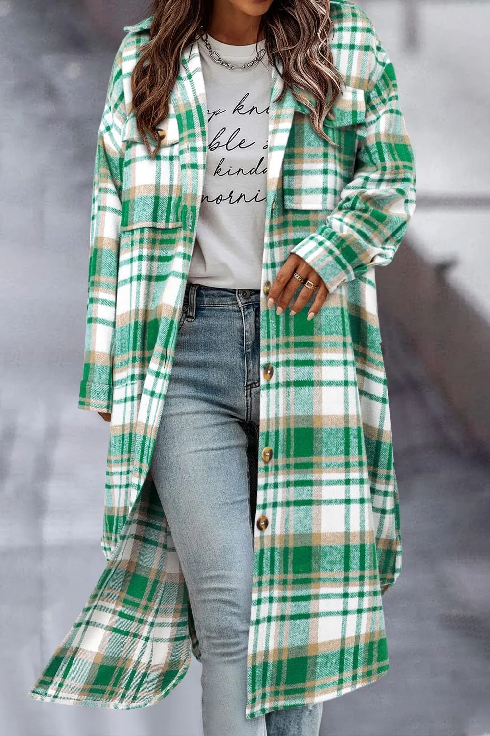 CHICZONE Womens Plaid Shacket Jacket Long Corduroy Shirt Casual Lapel Button Down Flannel Trench Coats
