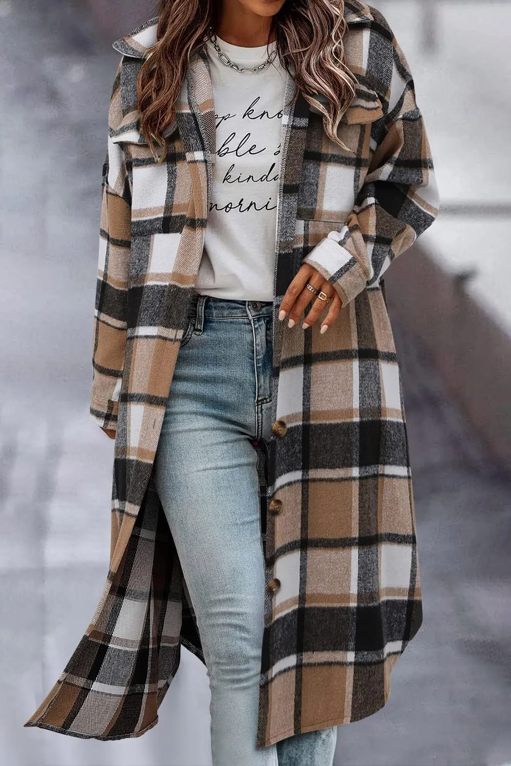 CHICZONE Womens Plaid Shacket Jacket Long Corduroy Shirt Casual Lapel Button Down Flannel Trench Coats