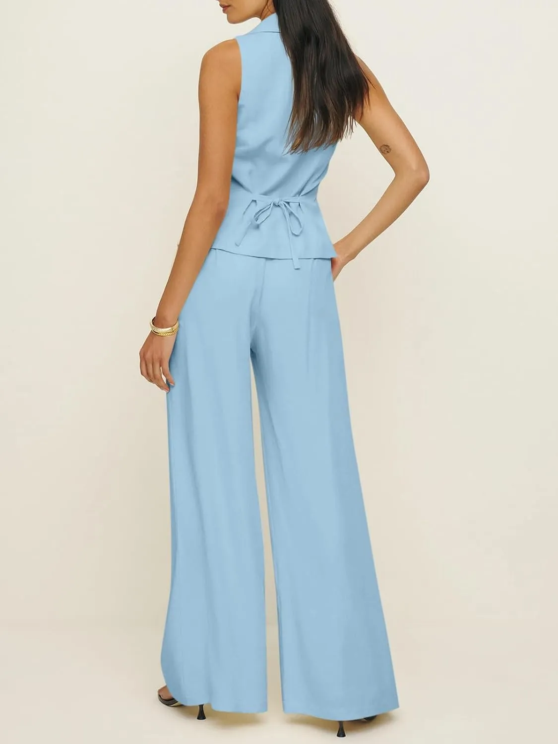 Cicy Bell Womens Vest Sets Summer 2 Piece Outfits Button Crop Blazer Vest and Wide Leg Pant Suits