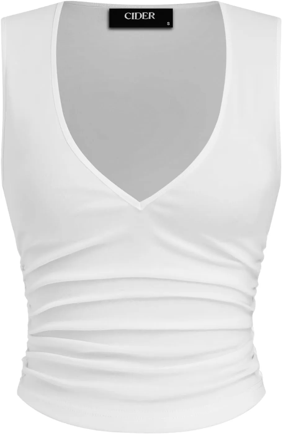 CIDER Tank Tops for Women V Neck Ruched Sleeveless Top Basic Going Out Cotton Blend Slim Fit Top