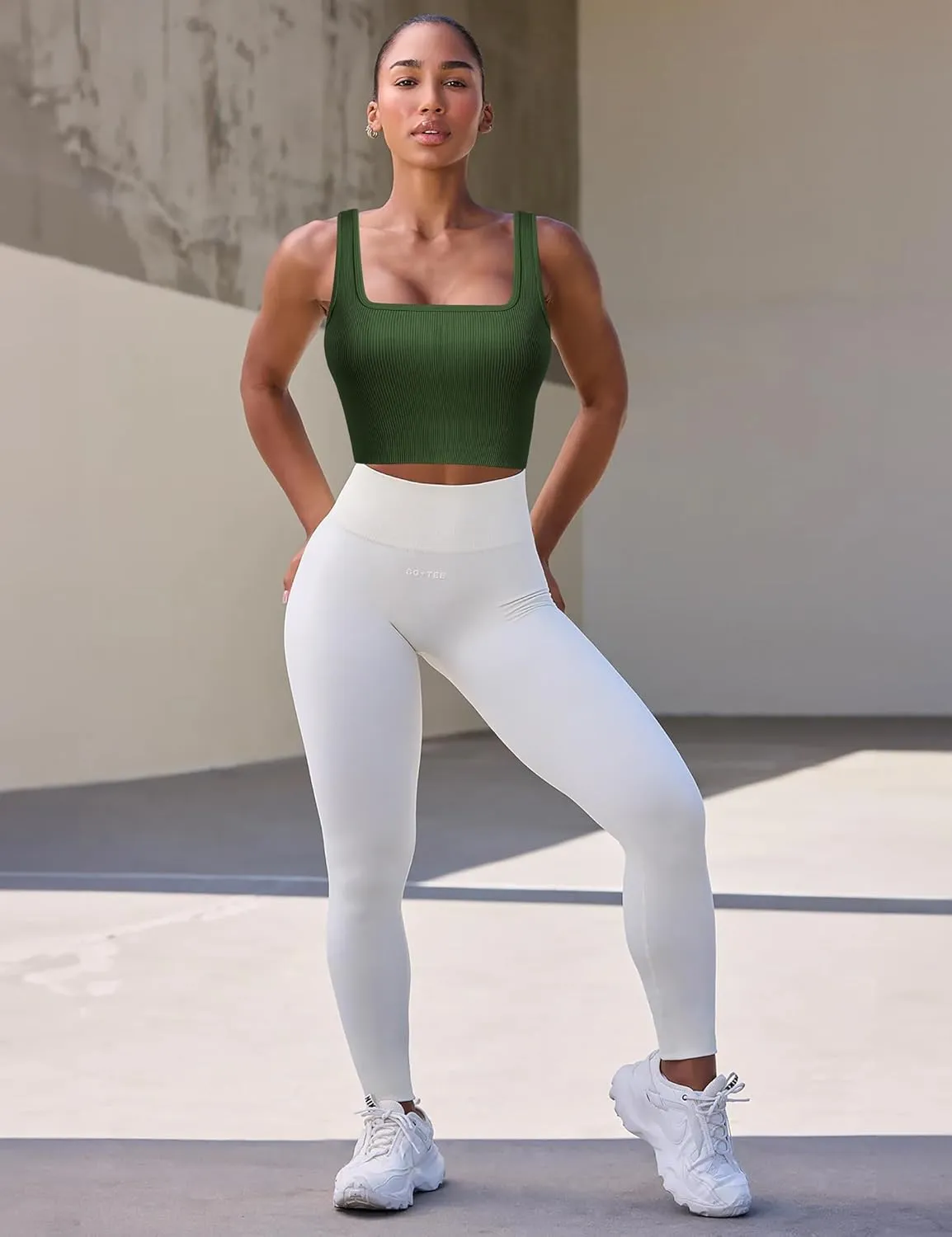 CINGUE Crop Tops for Women Workout Cropped Tank Top Seamless Ribbed Square Neck Crop Top Yoga Exercise Shirts 3 Pack