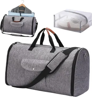 Convertible Travel Garment Bag, Carry on Garment Duffel Bag, 2 In 1 Hanging Suitcase Suit Business Travel Bag Weekend Bag (Grey)