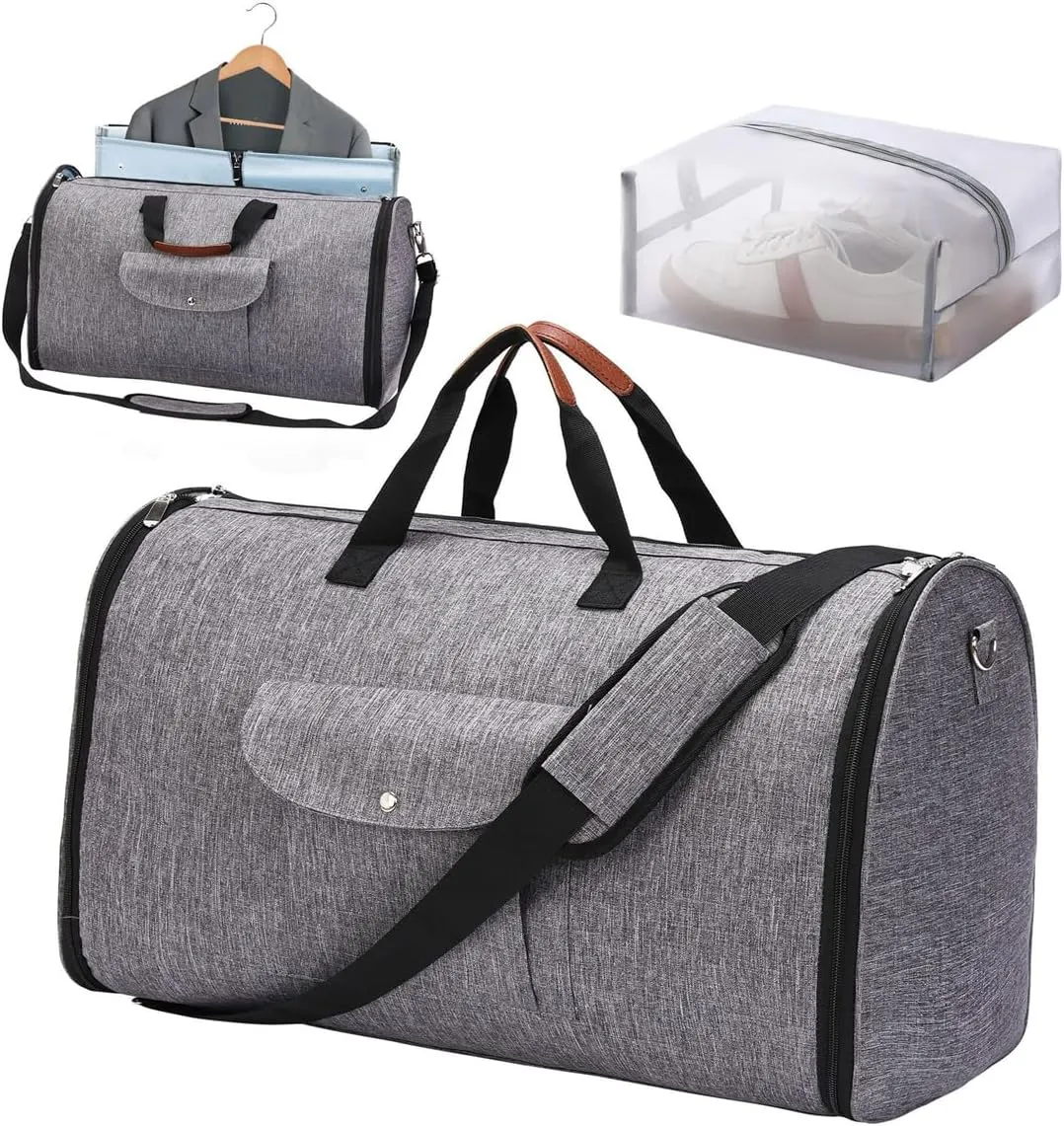 Convertible Travel Garment Bag, Carry on Garment Duffel Bag, 2 In 1 Hanging Suitcase Suit Business Travel Bag Weekend Bag (Grey)