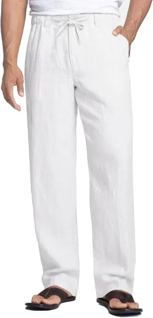 COOFANDY Men's Casual Linen Pants Elastic Waist Drawstring Beach Summer Pants Lightweight Linen Trousers