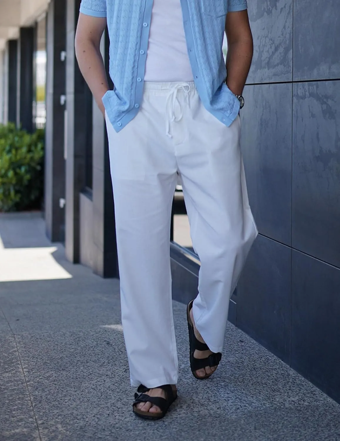 COOFANDY Men's Casual Linen Pants Elastic Waist Drawstring Beach Summer Pants Lightweight Linen Trousers