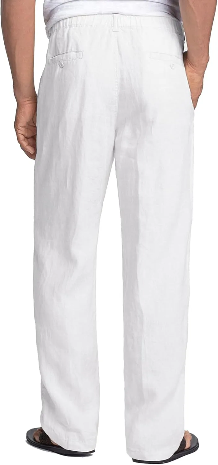 COOFANDY Men's Casual Linen Pants Elastic Waist Drawstring Beach Summer Pants Lightweight Linen Trousers