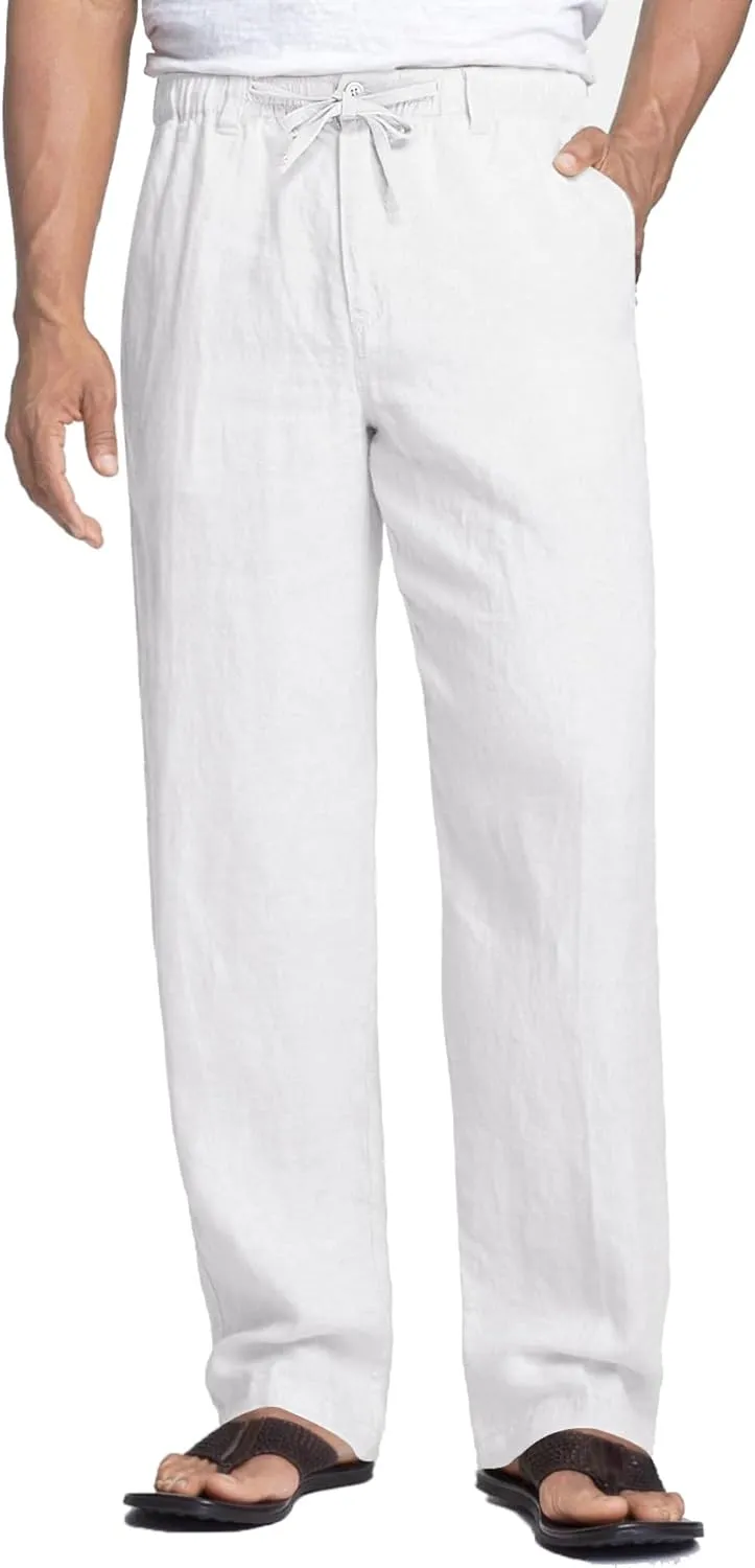 COOFANDY Men's Casual Linen Pants Elastic Waist Drawstring Beach Summer Pants Lightweight Linen Trousers