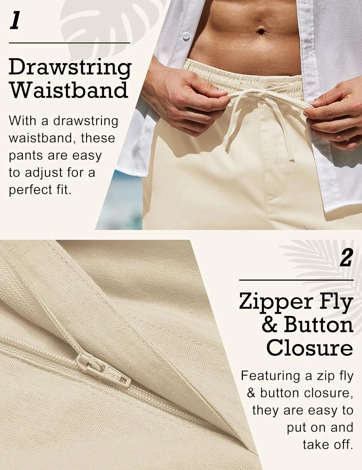 COOFANDY Men's Casual Linen Pants Elastic Waist Drawstring Beach Summer Pants Lightweight Linen Trousers