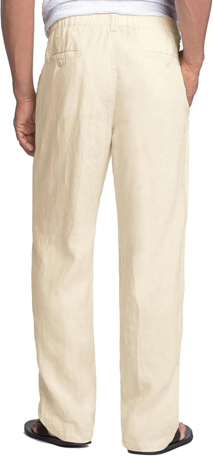 COOFANDY Men's Casual Linen Pants Elastic Waist Drawstring Beach Summer Pants Lightweight Linen Trousers