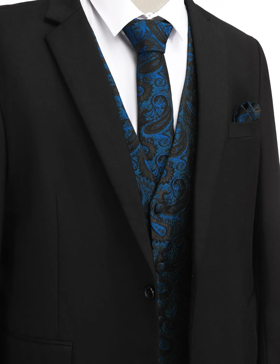 COOFANDY Men's Christmas Vest Tie Set 3PC Paisley Jacquard Waistcoat and Necktie Pocket Square for Holiday Party Wedding
