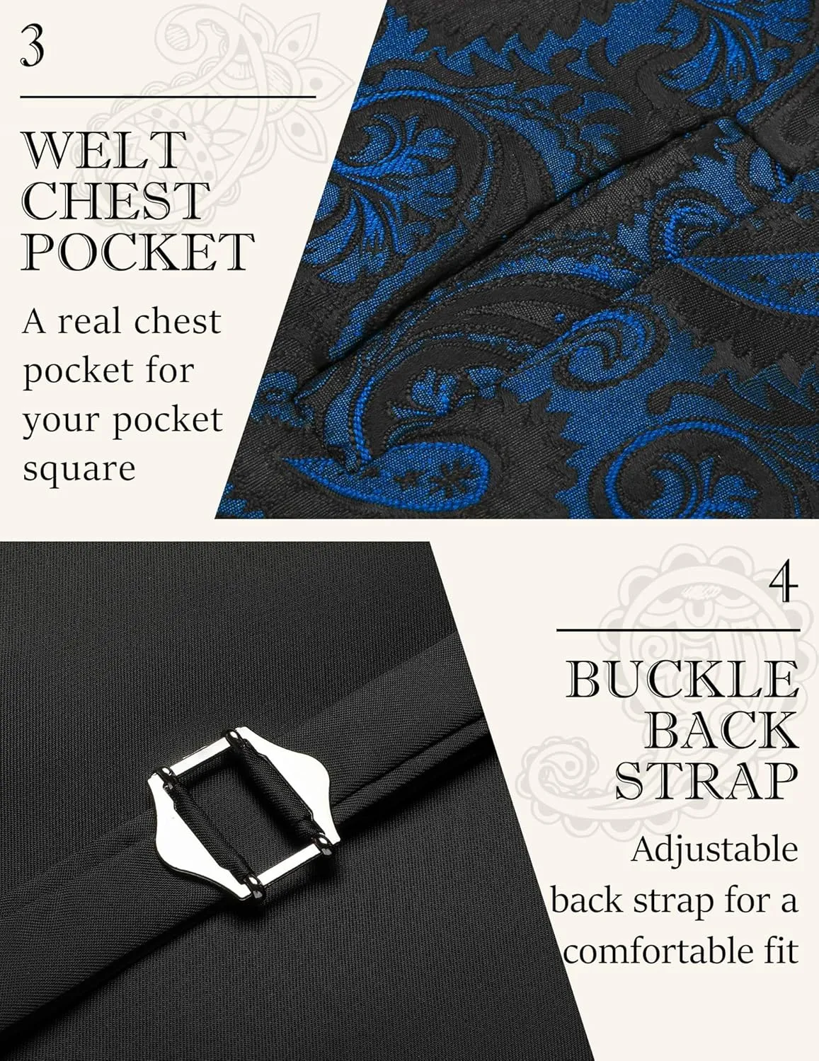 COOFANDY Men's Christmas Vest Tie Set 3PC Paisley Jacquard Waistcoat and Necktie Pocket Square for Holiday Party Wedding