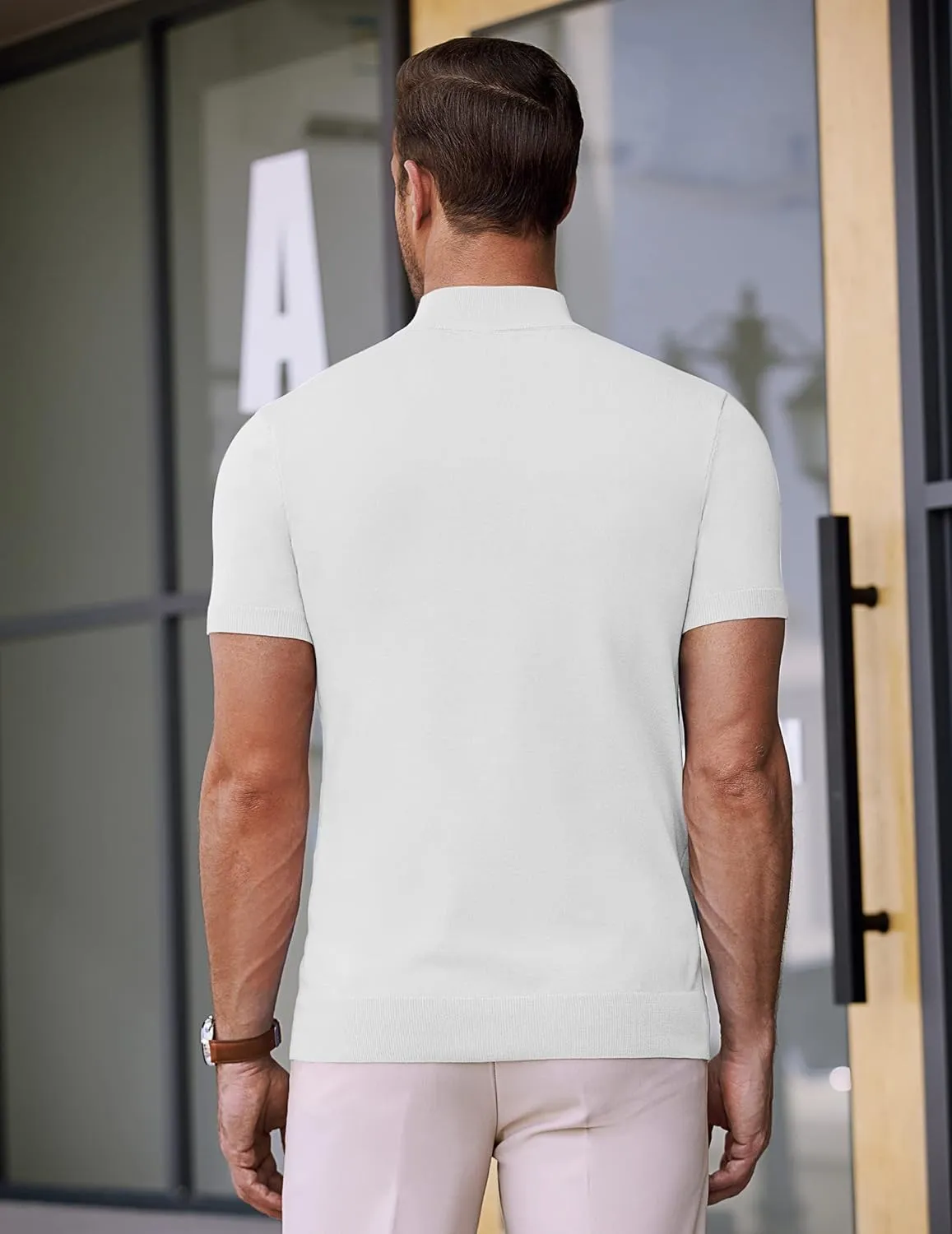 COOFANDY Mens Mock Turtleneck Sweater Short Sleeve Casual Dress Sweater Slim Fit Pullover Basic Knit Tee