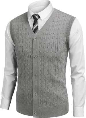 COOFANDY Men's Sleeveless Sweater Vest V-Neck Casual Cable Knit Button Down Cardigan Vest