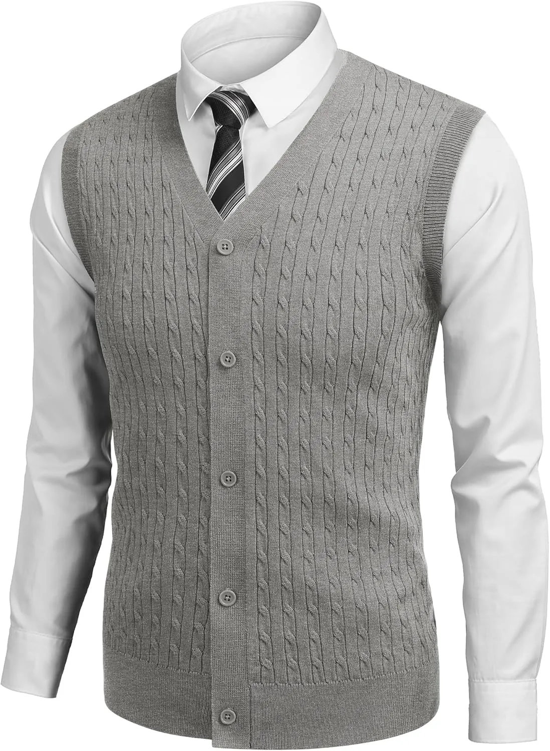 COOFANDY Men's Sleeveless Sweater Vest V-Neck Casual Cable Knit Button Down Cardigan Vest