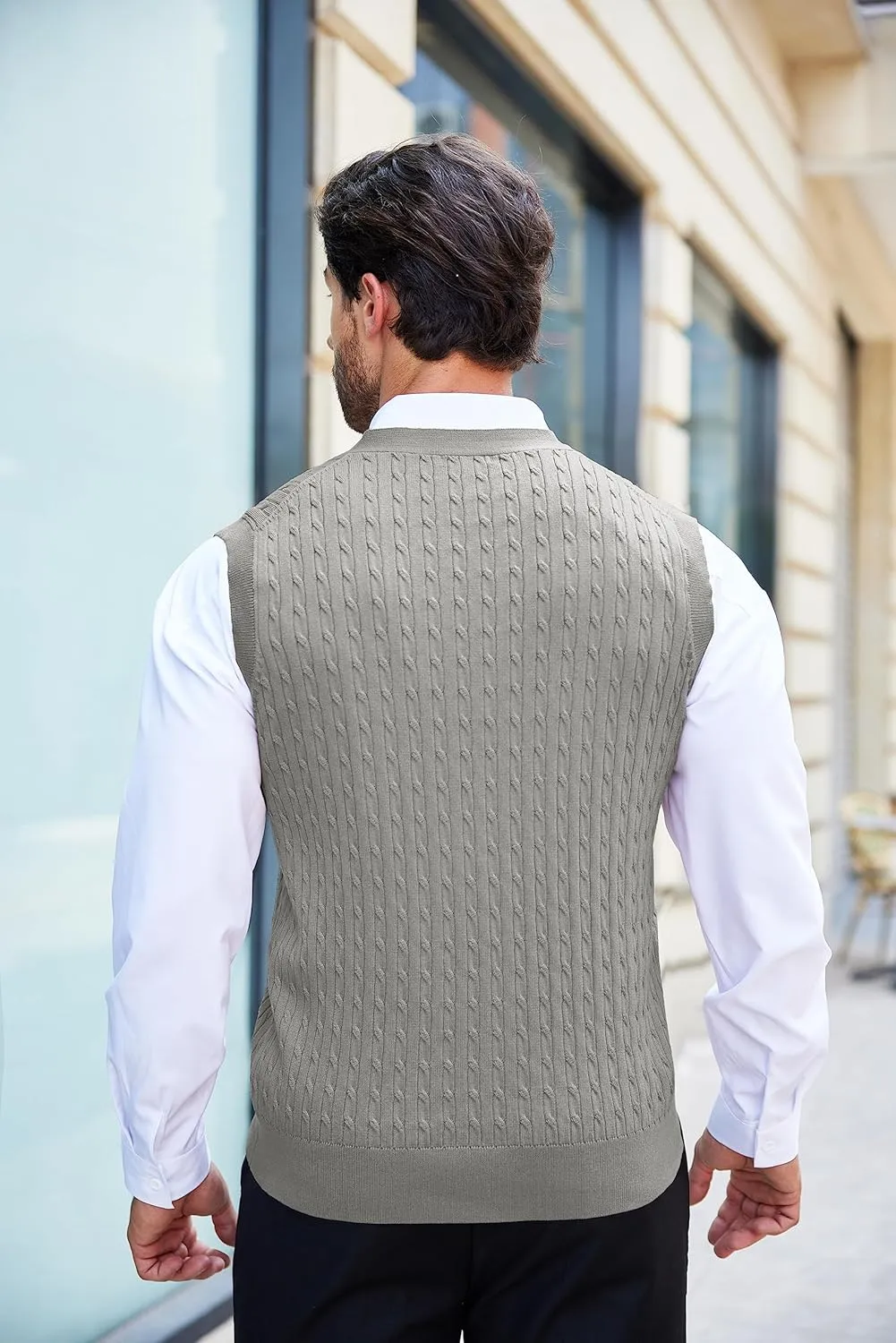 COOFANDY Men's Sleeveless Sweater Vest V-Neck Casual Cable Knit Button Down Cardigan Vest