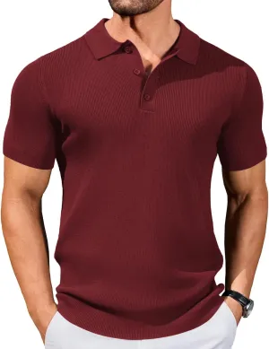 COOFANDY Mens Slim Fit Knit Polo Shirts Business Lightweight Polo Sweater Casual Summer Ribbed Textured Collared T Shirt