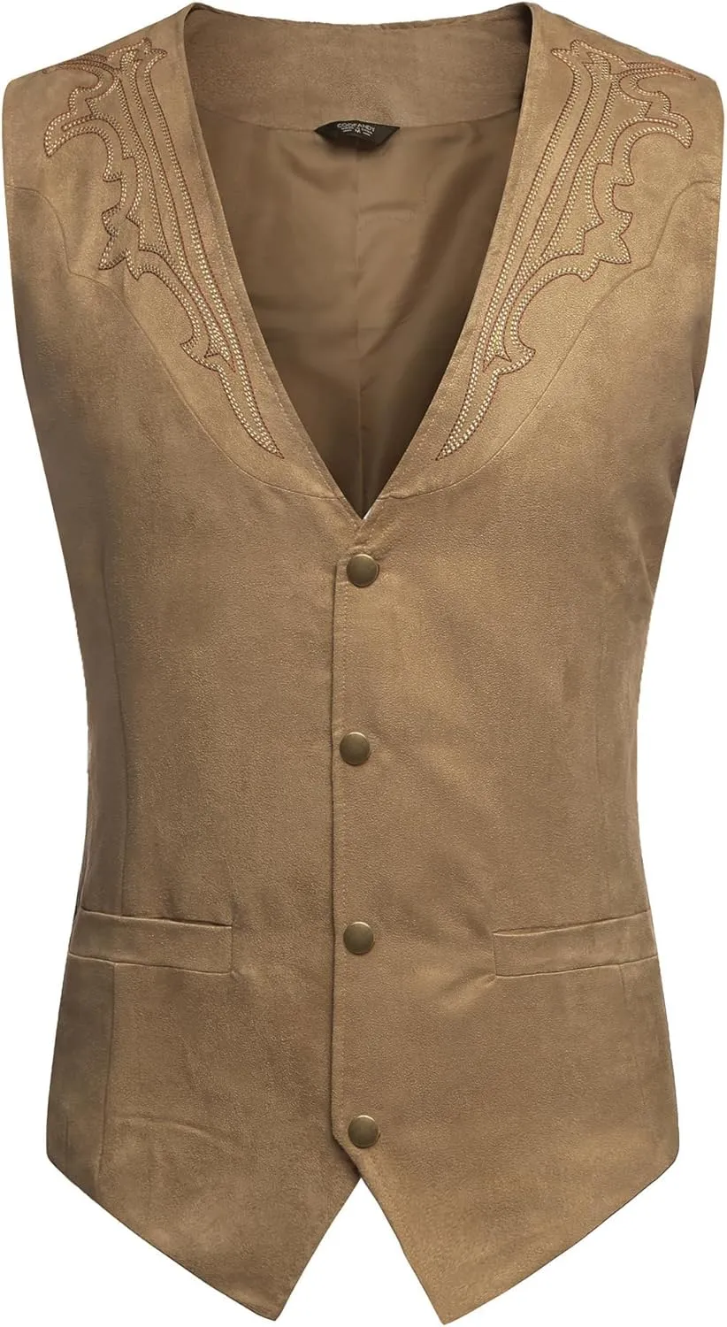 COOFANDY Men's Suede Leather Suit Vest Casual Western Vest Jacket Slim Fit Vest Waistcoat