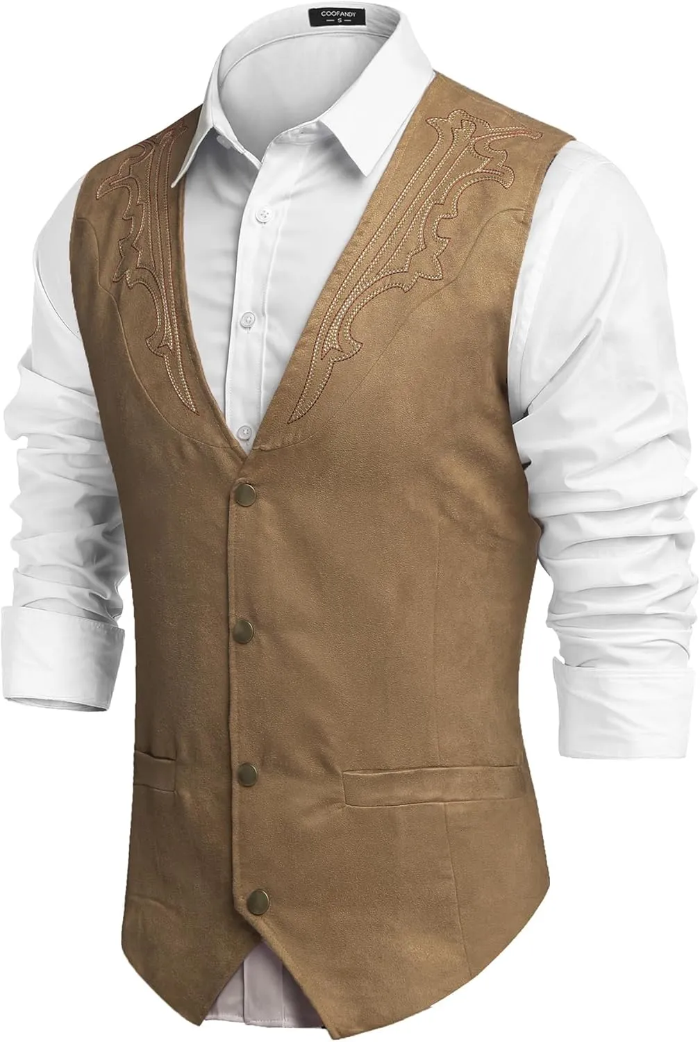 COOFANDY Men's Suede Leather Suit Vest Casual Western Vest Jacket Slim Fit Vest Waistcoat