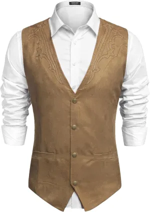 COOFANDY Men's Suede Leather Suit Vest Casual Western Vest Jacket Slim Fit Vest Waistcoat
