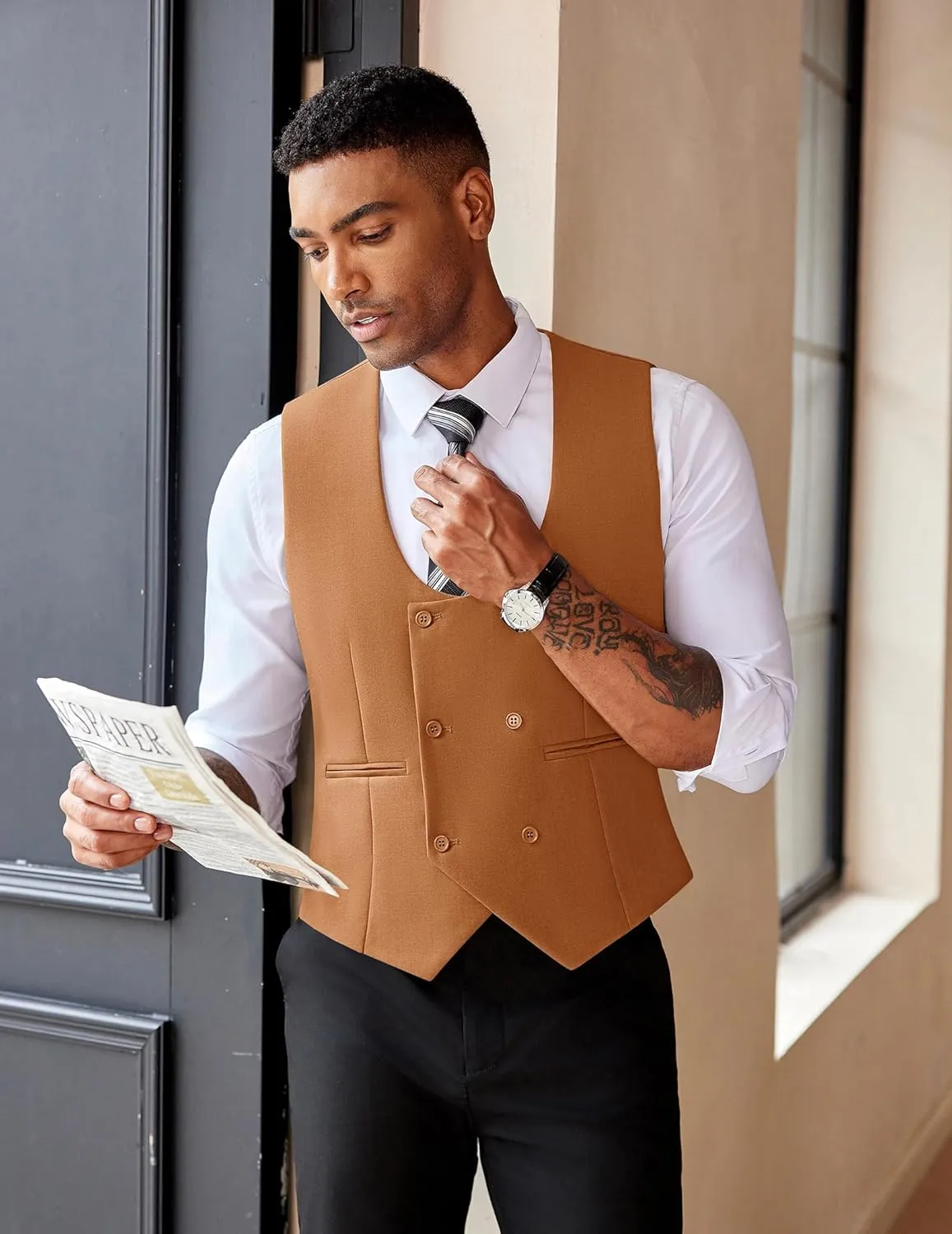 COOFANDY Men's Suit Vest Slim Fit Double Breasted Dress Vest Casual Business Formal Waistcoat