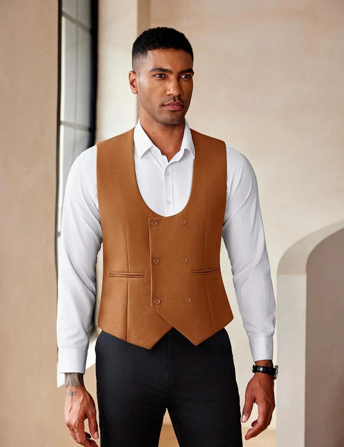 COOFANDY Men's Suit Vest Slim Fit Double Breasted Dress Vest Casual Business Formal Waistcoat