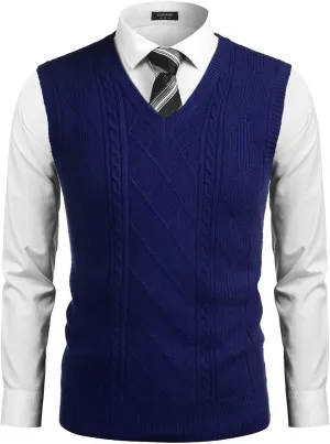 COOFANDY Men's Sweater Vest V Neck Pullover Sweater Sleeveless Knit Casual Slim Fit Vest