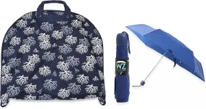 Coral Print Hanging Garment Bag With Mini Blue Umbrella ( 2 Item Bundle )
