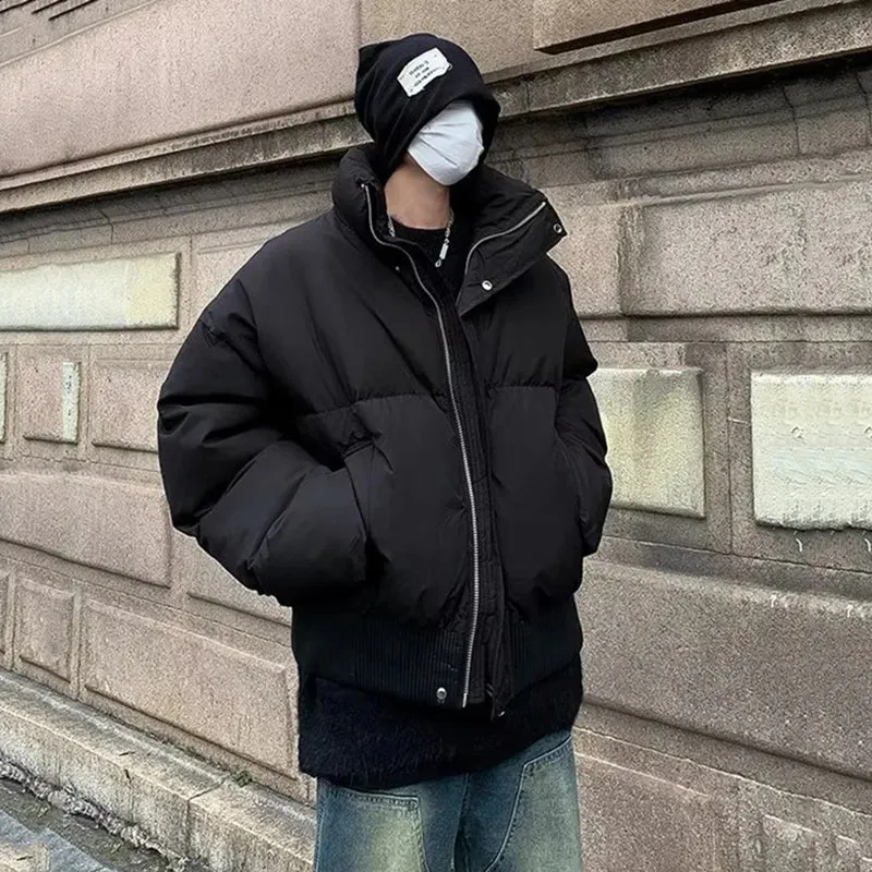Cotton Coats Men's Korean Version Stand Collar Thickened Warm Solid Color Loose Male Padded Jackets Winter 2024 9C9268