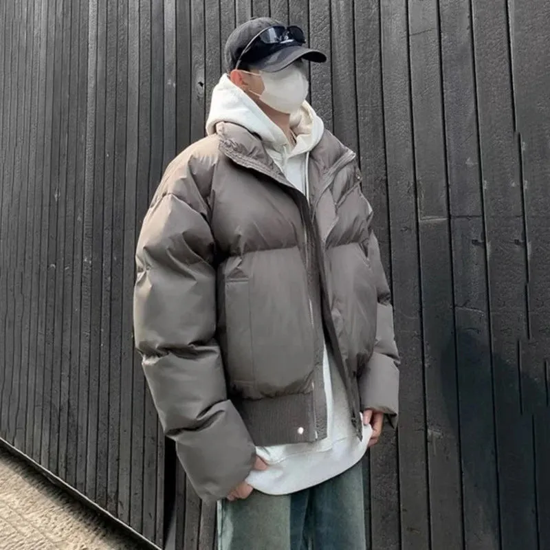 Cotton Coats Men's Korean Version Stand Collar Thickened Warm Solid Color Loose Male Padded Jackets Winter 2024 9C9268