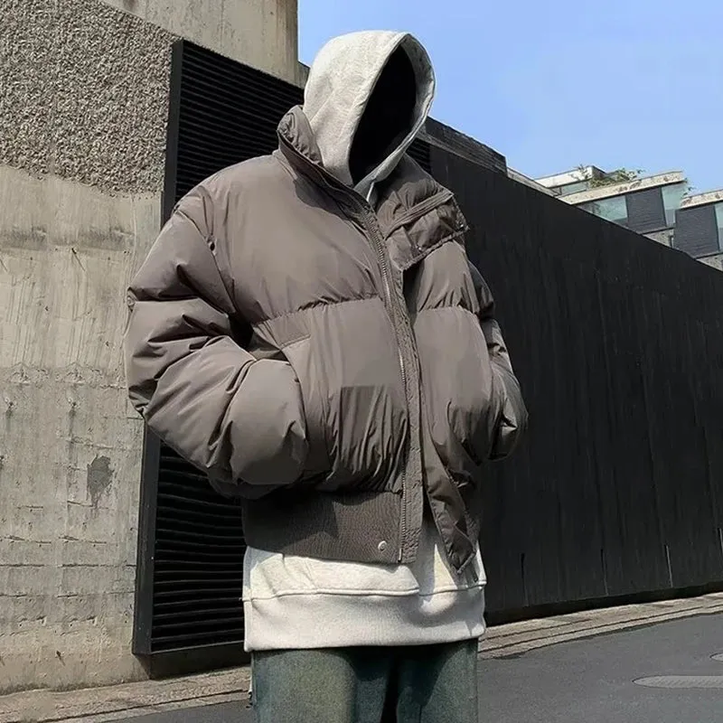 Cotton Coats Men's Korean Version Stand Collar Thickened Warm Solid Color Loose Male Padded Jackets Winter 2024 9C9268